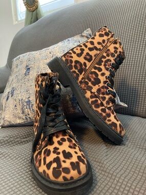Leopard Print Lace-Up Combat Boots